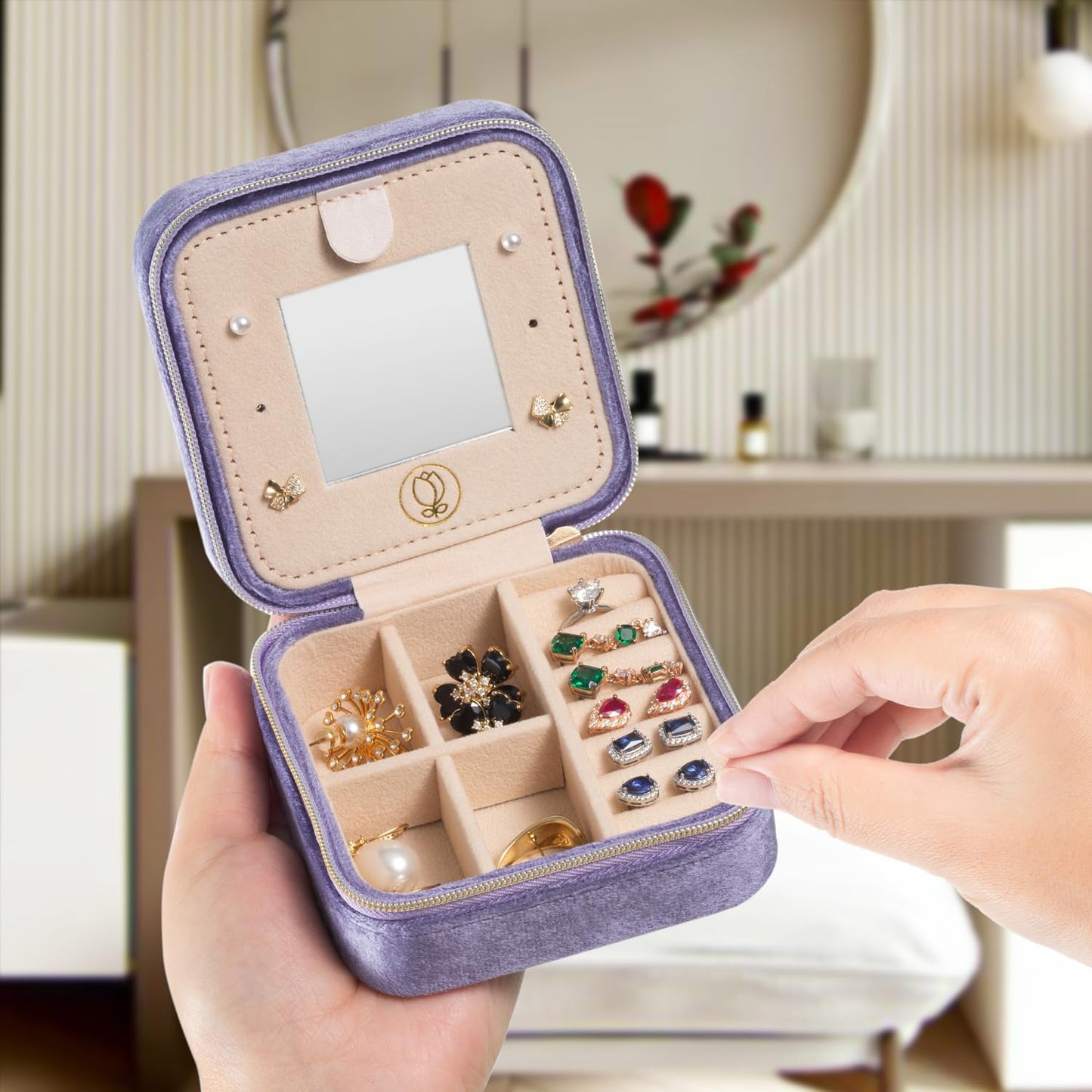 Plush Velvet Travel Jewelry Case Organizer