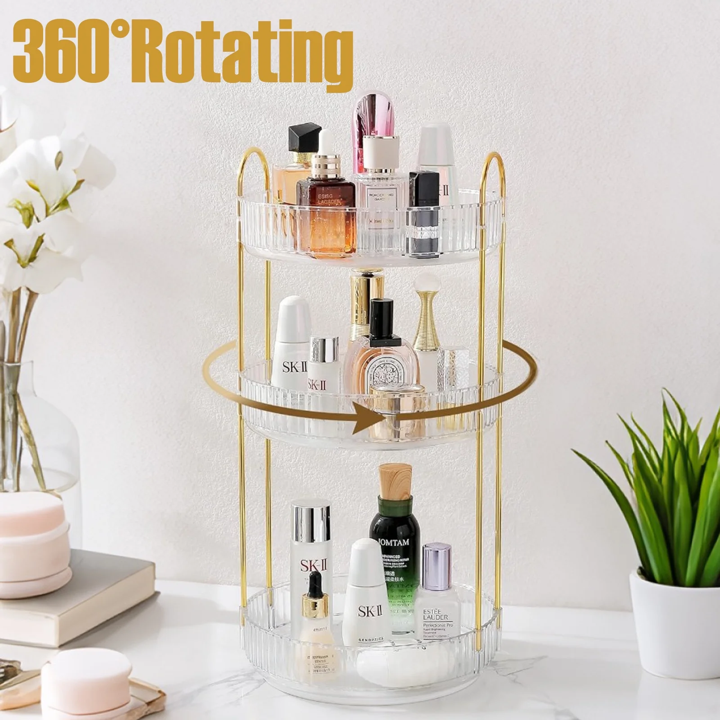 Kisportee 360° Rotating Makeup Organizer for Vanity