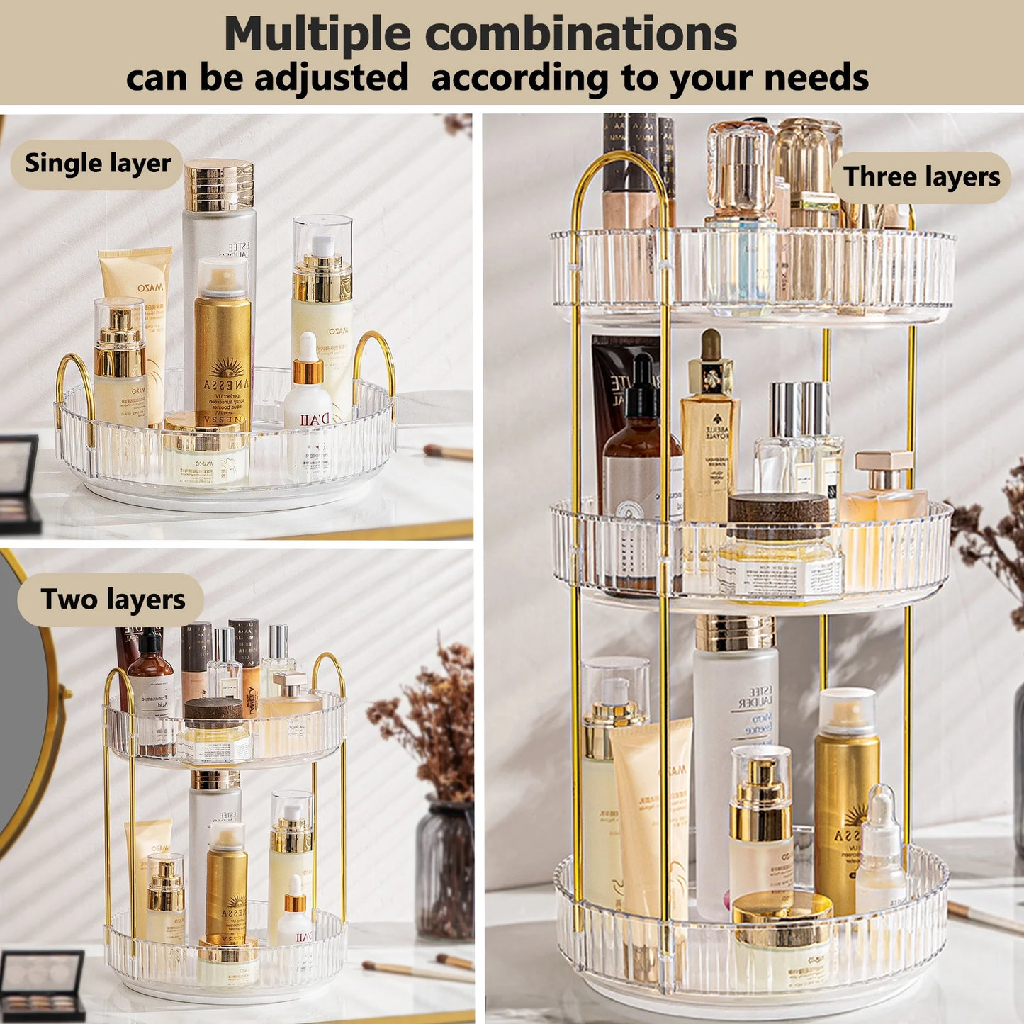Kisportee 360° Rotating Makeup Organizer for Vanity