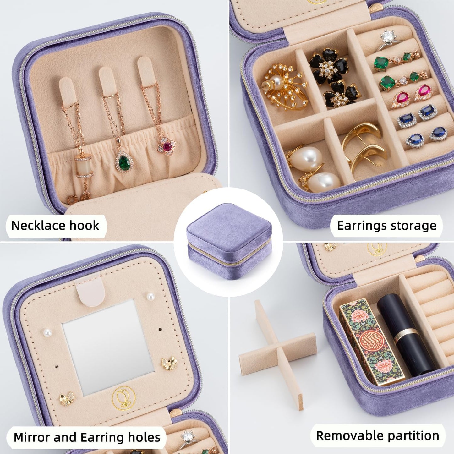 Plush Velvet Travel Jewelry Case Organizer