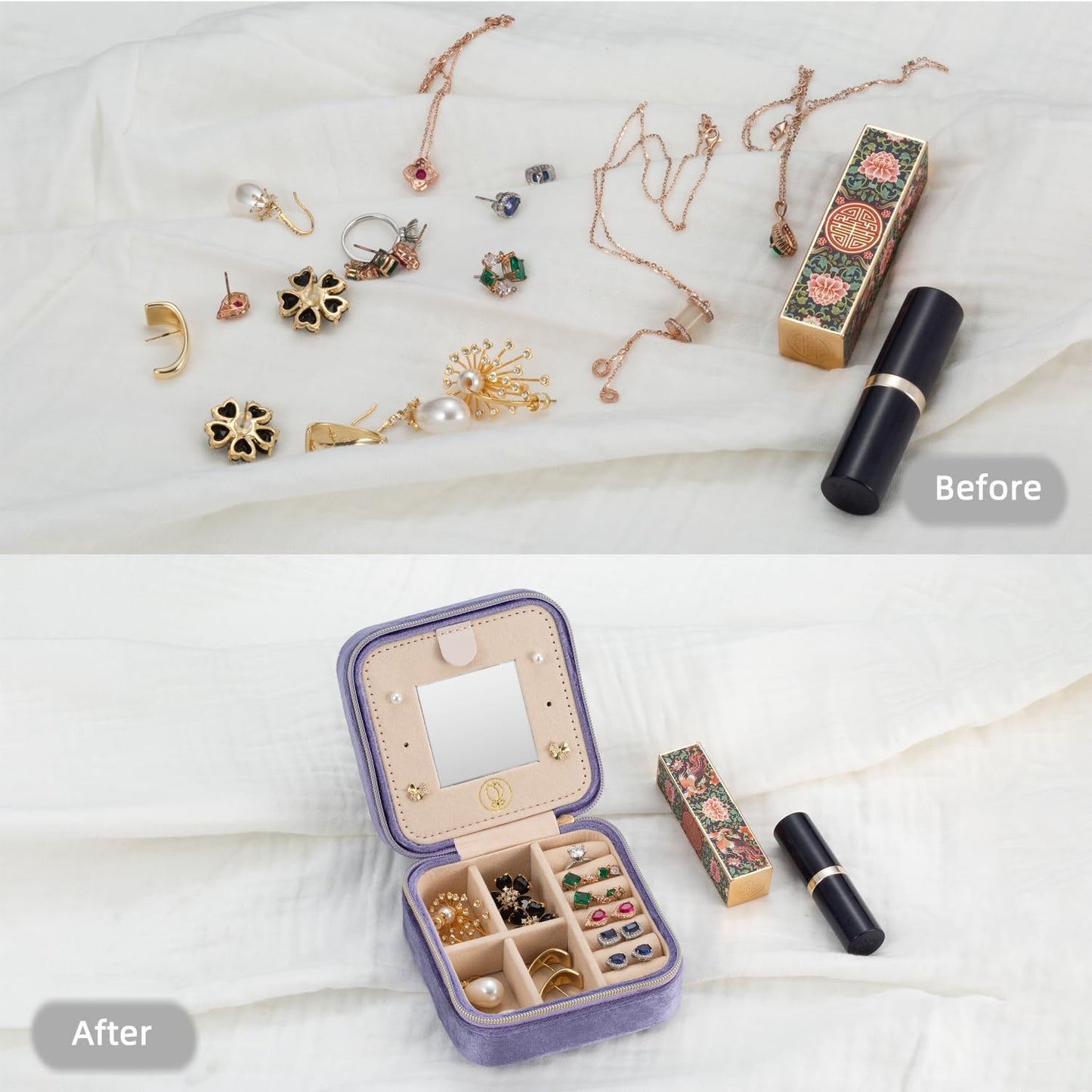 Plush Velvet Travel Jewelry Case Organizer