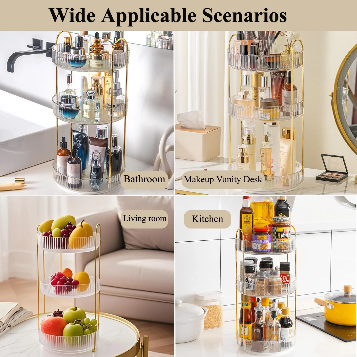 Kisportee 360° Rotating Makeup Organizer for Vanity