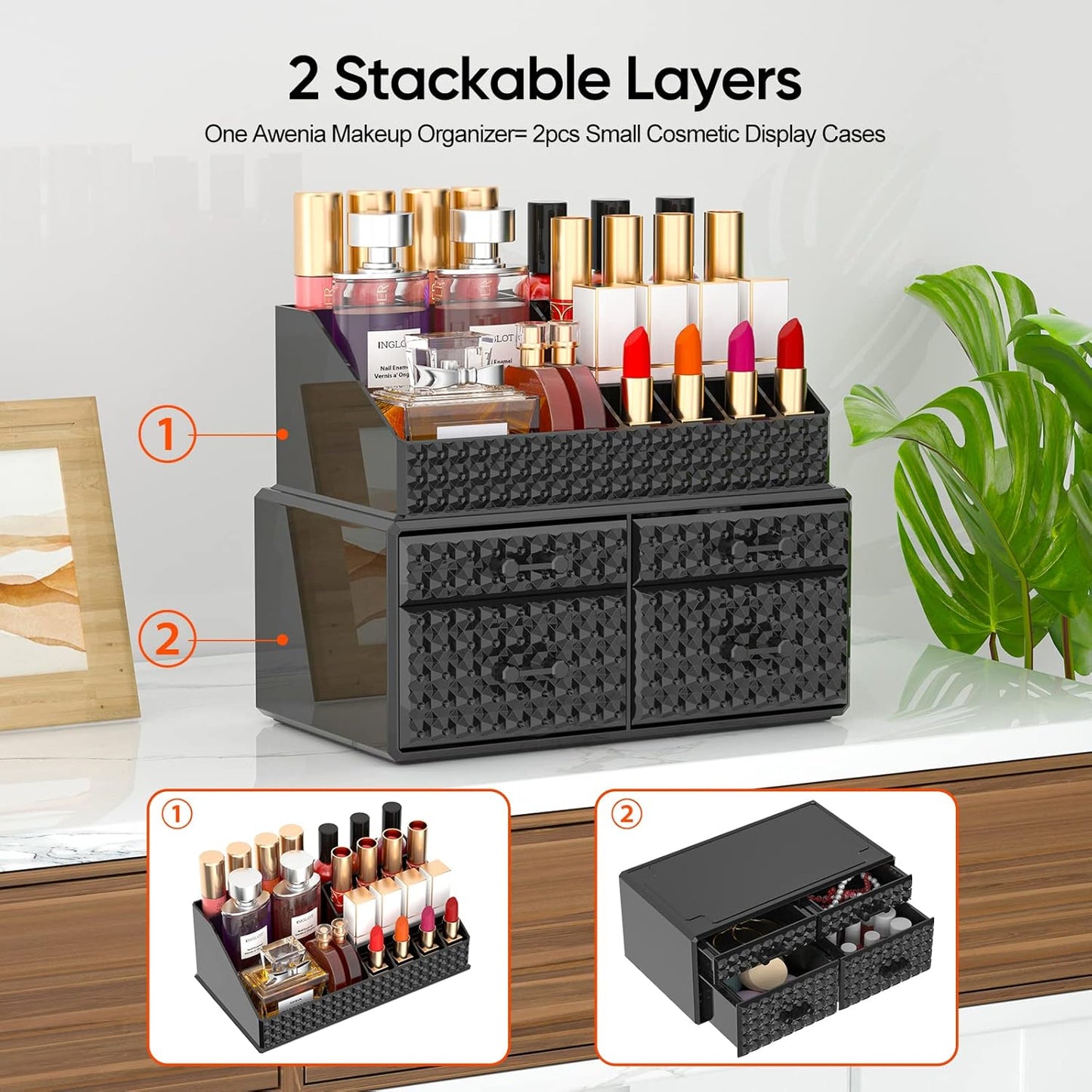 Stackable Makeup Organizer with Drawers